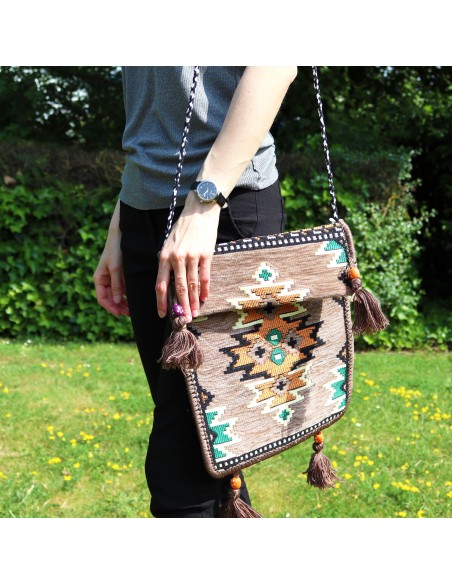 Sac bandoulière Kilim de festival – Beige