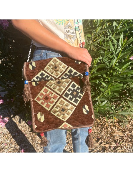 Sac bandoulière de festival Kilim – Chocolat