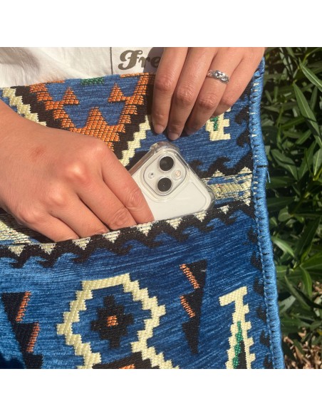 Sac bandoulière de festival Kilim – Bleu ciel