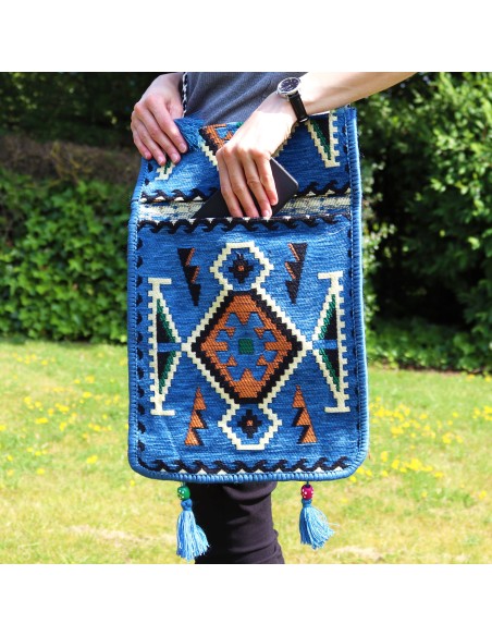 Sac bandoulière de festival Kilim – Bleu ciel