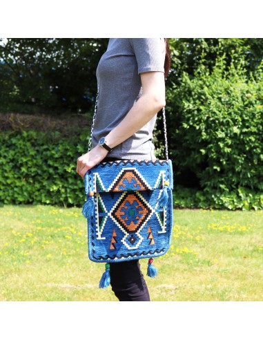 Sac bandoulière de festival Kilim – Bleu ciel