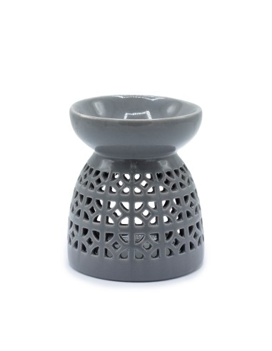 Brûle-parfum classique ajouré – Motif marocain gris