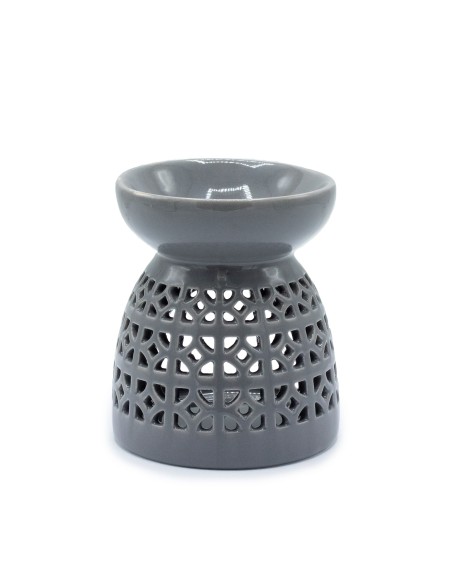Brûle-parfum classique ajouré – Motif marocain gris