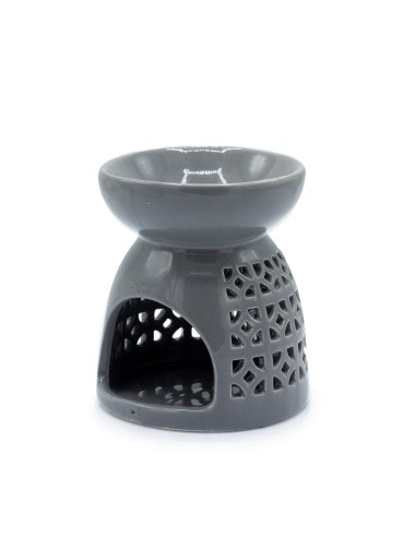 Brûle-parfum classique ajouré – Motif marocain gris