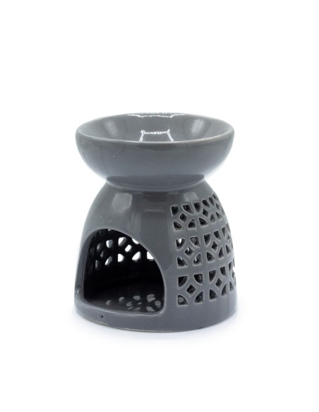 Brûle-parfum classique ajouré – Motif marocain gris