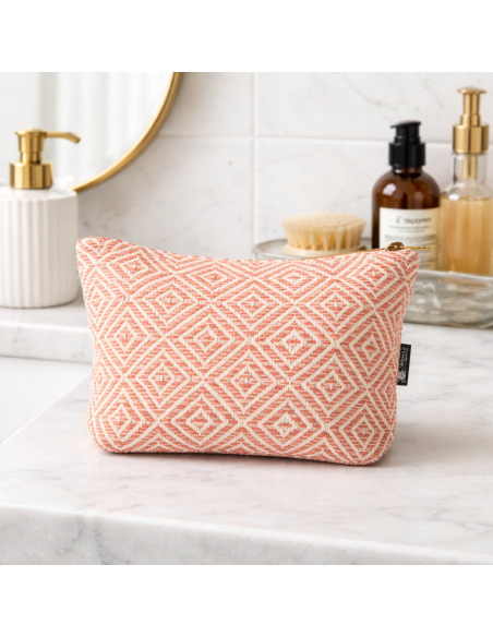 Trousse Nomad Sari jacquard indien – Labyrinthe corail