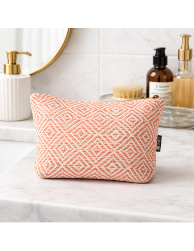 Trousse Nomad Sari jacquard indien – Labyrinthe corail