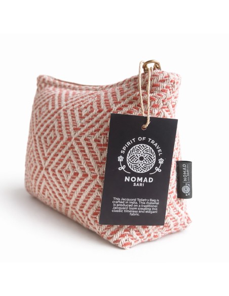 Trousse Nomad Sari jacquard indien – Labyrinthe corail
