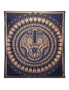 Colcha & tenture Hamsa – Bleu & or sacré