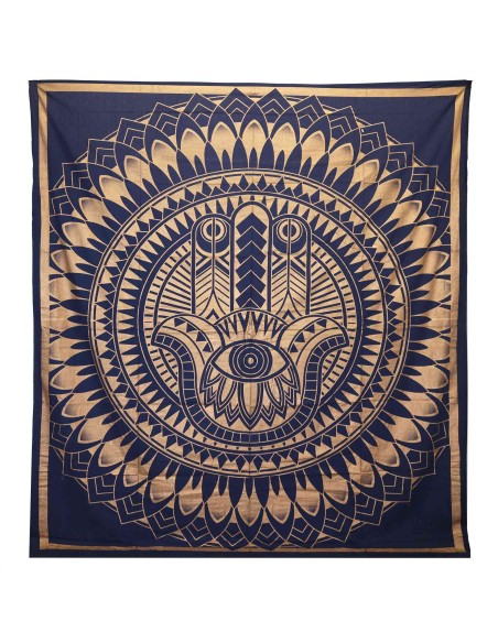 Colcha & tenture Hamsa – Bleu & or sacré