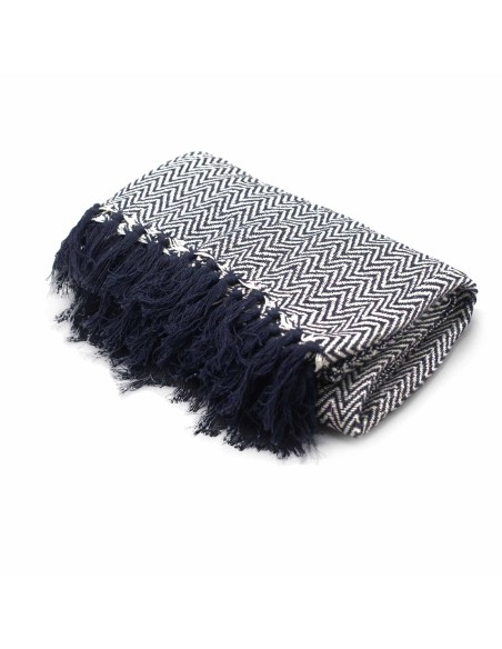 Plaid boho confort - Zigzag marine 125×150 cm