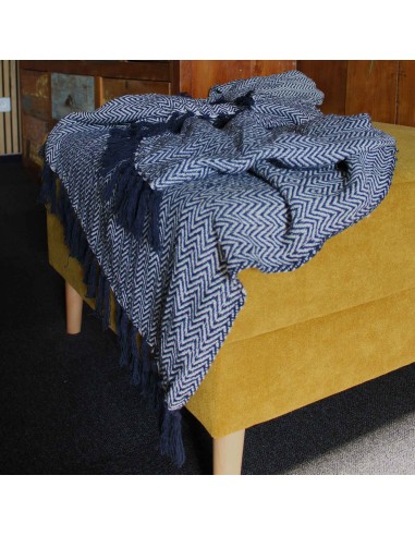 Plaid boho confort - Zigzag marine 125×150 cm
