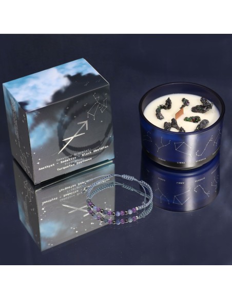 Bougie zodiac en cristal & pierres – Sagittaire