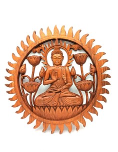 Panneau mural Bouddha & lotus en bois – Éveil zen