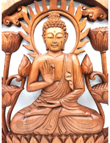 Panneau mural Bouddha & lotus en bois – Éveil zen