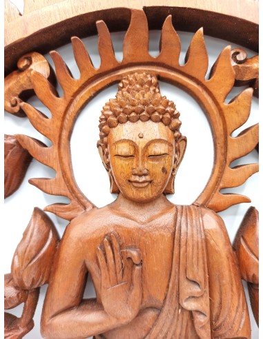 Panneau mural Bouddha & lotus en bois – Éveil zen