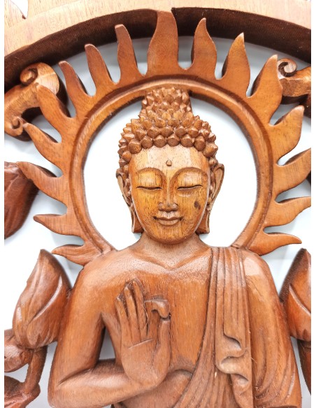 Panneau mural Bouddha & lotus en bois – Éveil zen