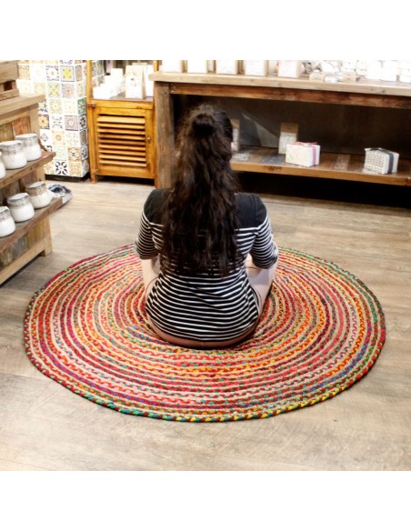 Tapis rond jute & coton recyclé – Zen naturel