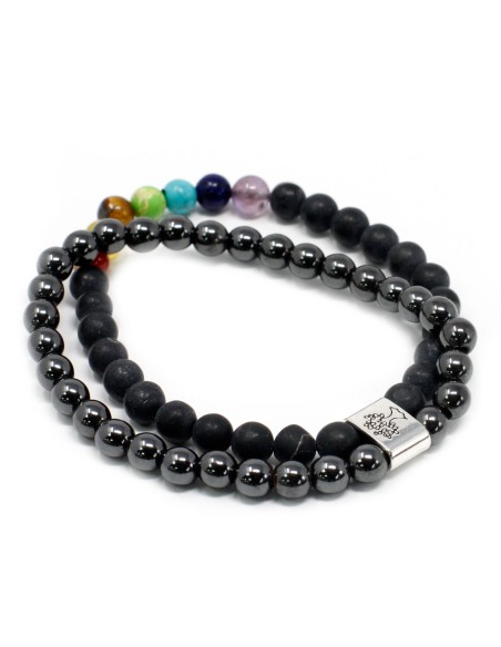 Bracelet magnétique chakras – Pierre noire