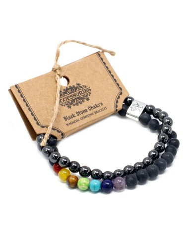 Bracelet magnétique chakras – Pierre noire