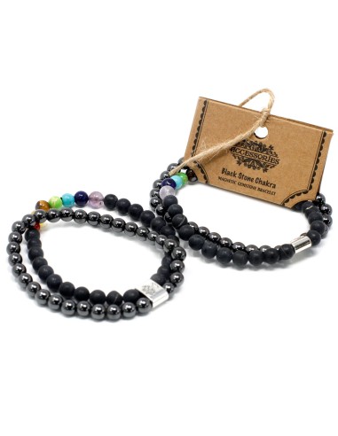 Bracelet magnétique chakras – Pierre noire