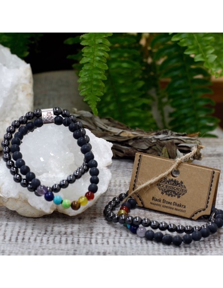 Bracelet magnétique chakras – Pierre noire