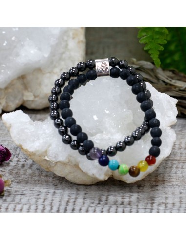 Bracelet magnétique chakras – Pierre noire