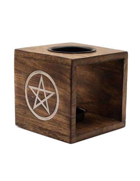 Grand Brûle-parfum en bois de manguier – Pentagramme zen