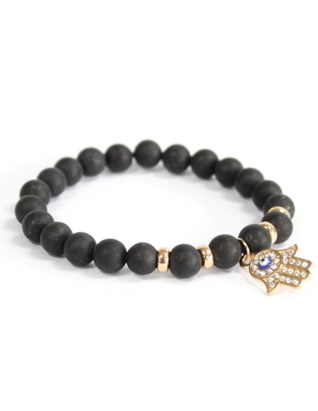 Bracelet Hamsa en agate noire – Protection zen