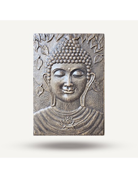 Grand panneau mural Bouddha relief – Or ancien zen