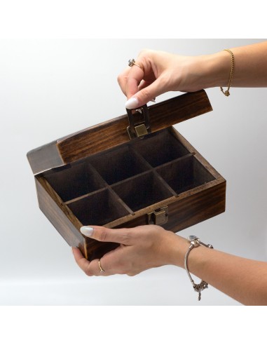 Boîte à thé sculptée – 9 compartiments