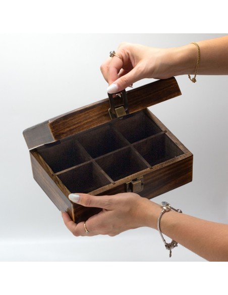 Boîte à thé sculptée – 9 compartiments