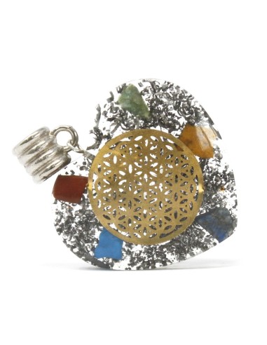Pendentif orgonite cœur – Chakras des sept pierres