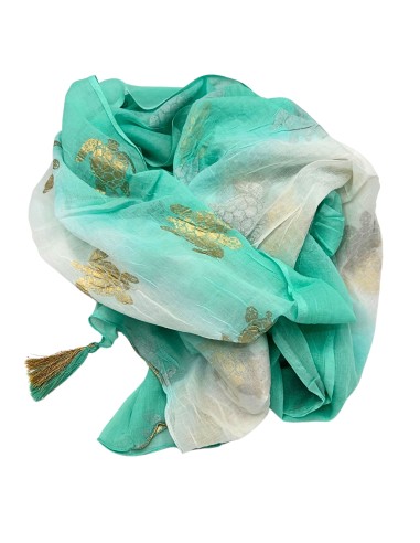 Pareo Nomad Sari méditerranéen – Tortue blanc, turquoise & or