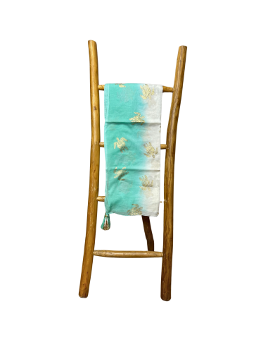 Pareo Nomad Sari méditerranéen – Tortue blanc, turquoise & or