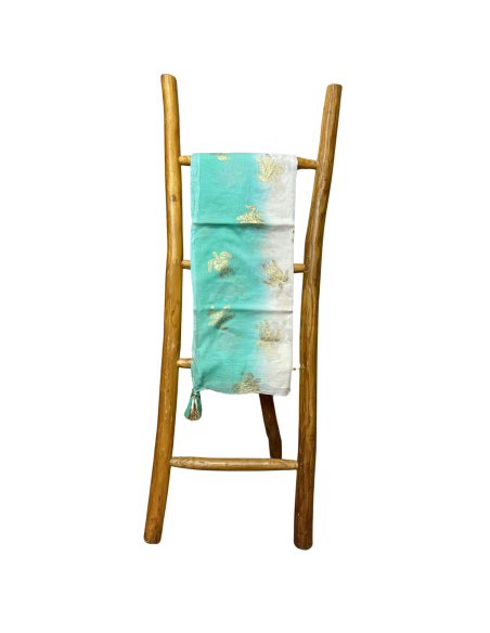 Pareo Nomad Sari méditerranéen – Tortue blanc, turquoise & or