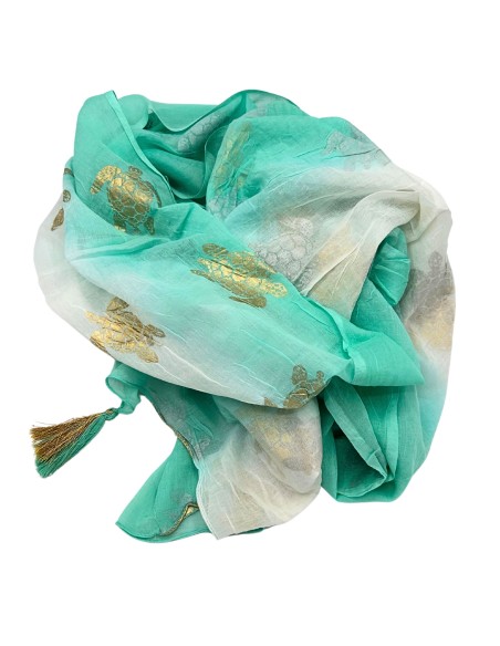 Pareo Nomad Sari méditerranéen – Tortue blanc, turquoise & or
