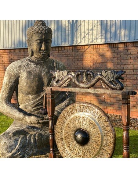 Grand gong de méditation avec support – Noir antique