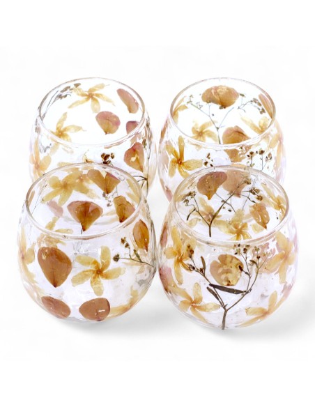 Photophore droit en verre floral naturel – Rose