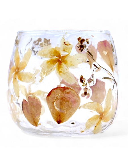 Photophore droit en verre floral naturel – Rose