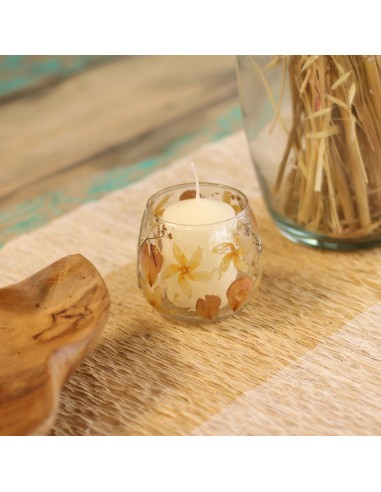 Photophore droit en verre floral naturel – Rose