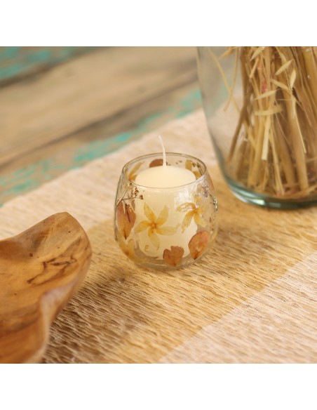 Photophore droit en verre floral naturel – Rose