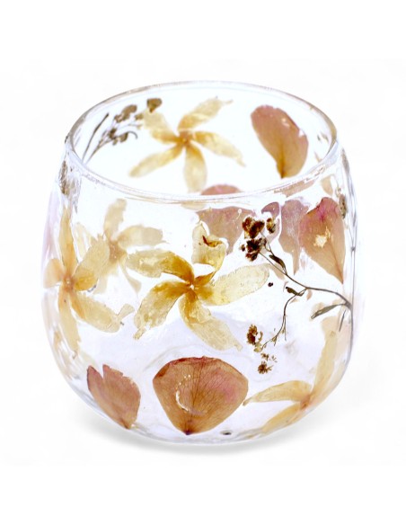 Photophore droit en verre floral naturel – Rose