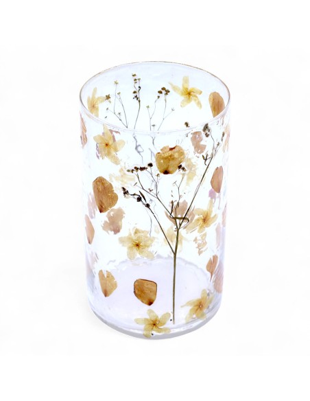 Photophore vase haut en verre floral naturel – Rose