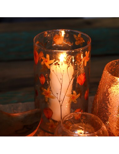 Photophore vase haut en verre floral naturel – Rose