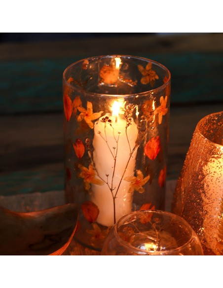 Photophore vase haut en verre floral naturel – Rose