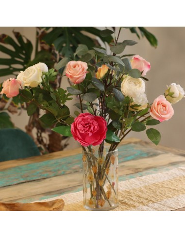Photophore vase haut en verre floral naturel – Rose