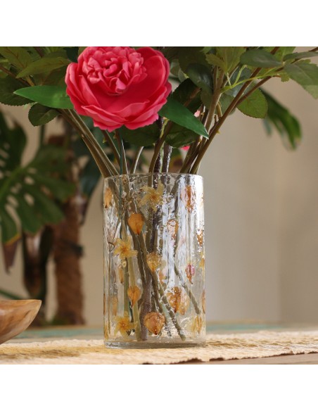 Photophore vase haut en verre floral naturel – Rose