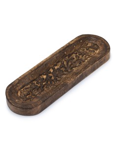 Grand plateau porte?encens en bois de manguier – Motif floral