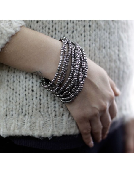 Bracelet multi-perles à fermoir bois – Tons or & bronze